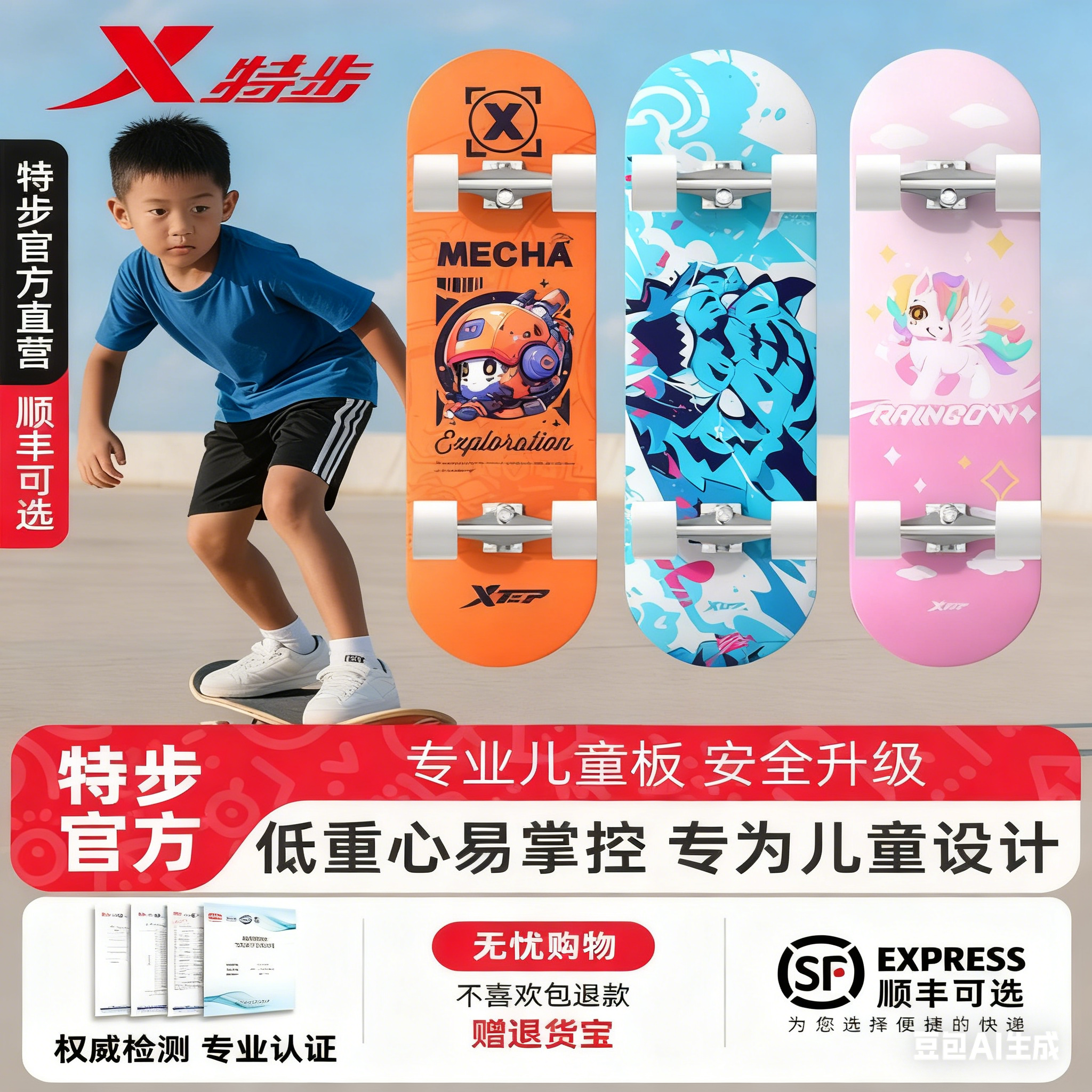 特步儿童滑板初学者男孩女童玩具小学生滑板车双翘板陆地冲浪板