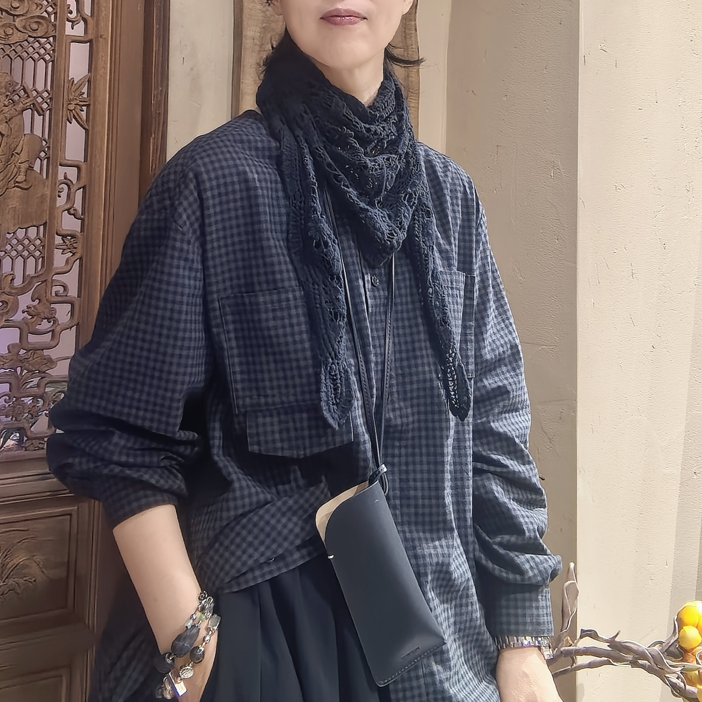 百搭休闲时尚纯棉三角巾编织镂空