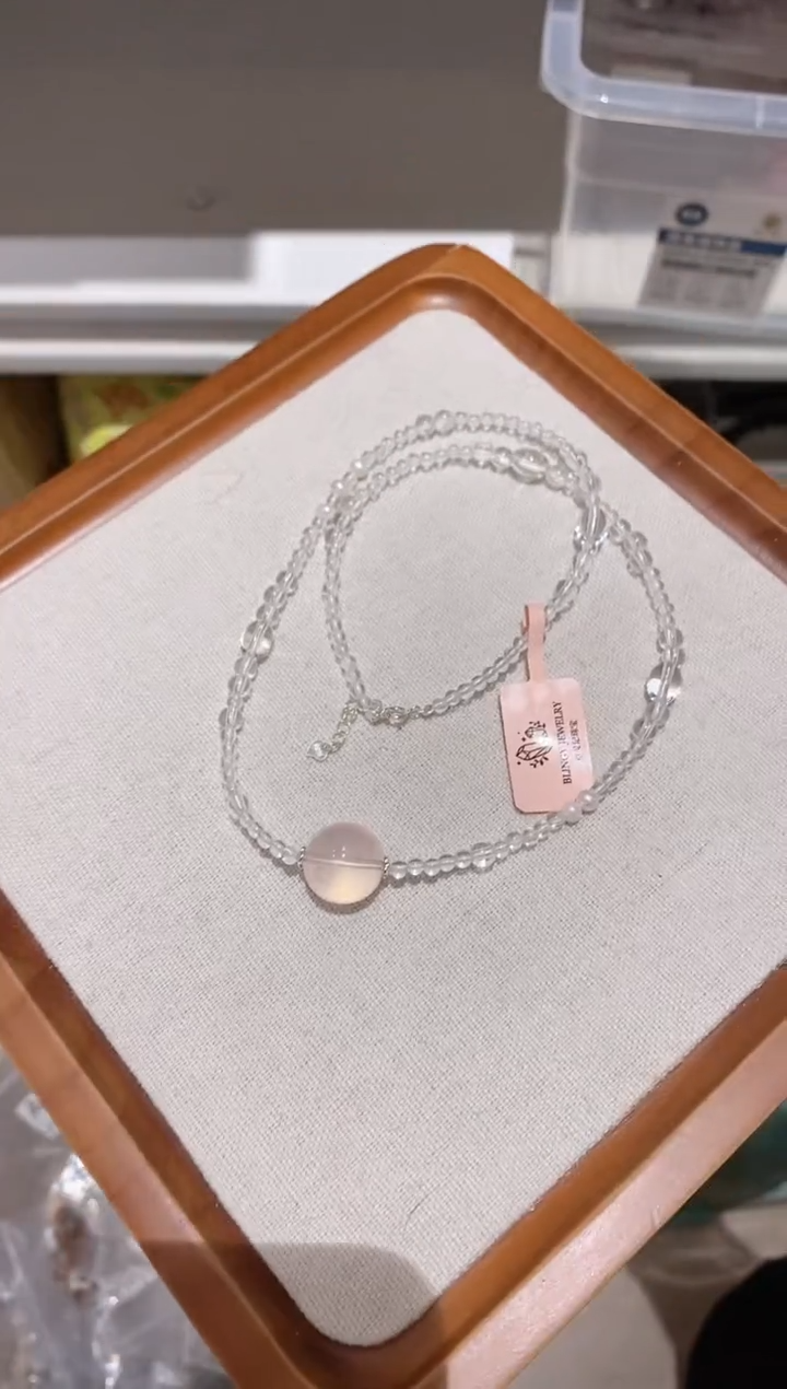 水晶手串银S925镶嵌粉晶