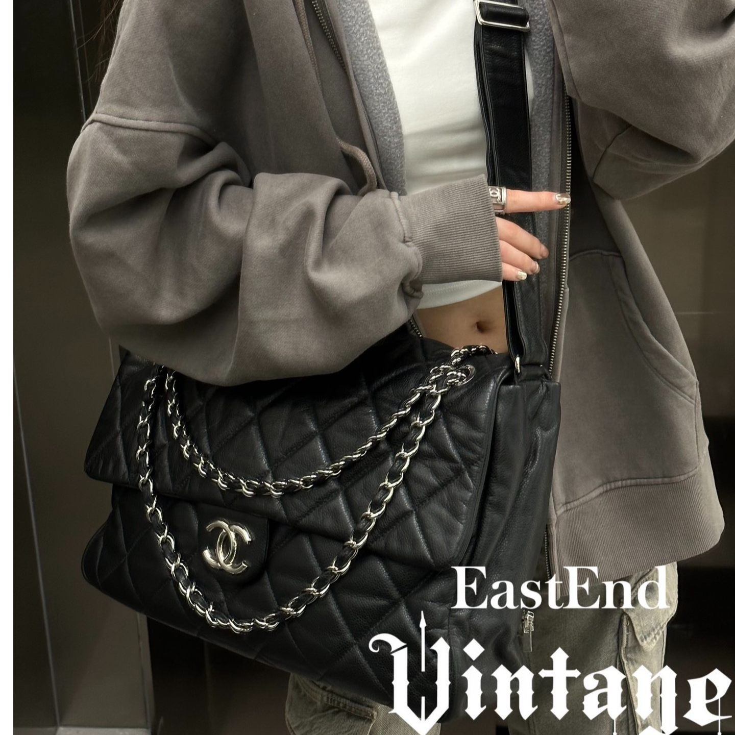 95新 Chanel/香奈儿 東区-13k有卡黑银荔枝牛井柏然机场包/81088