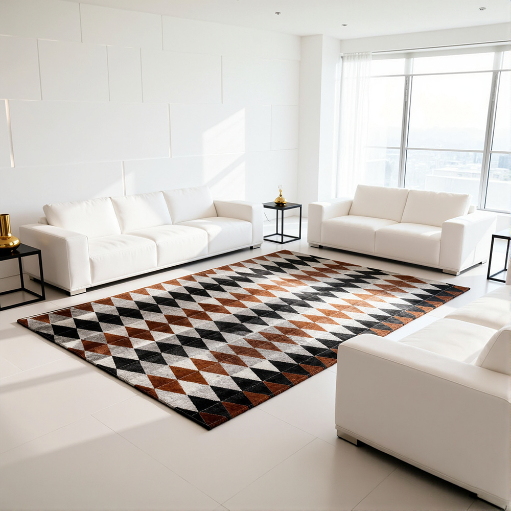 【本尼家】北欧风轻奢手工拼接天然牛皮地毯客厅装饰卧式高级感地垫