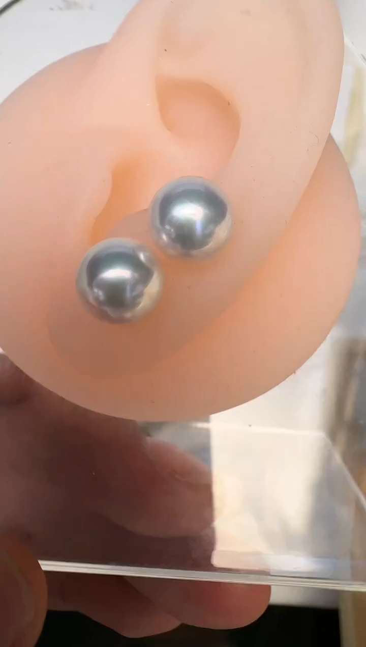 银S925镶嵌耳饰海水珍珠耳钉