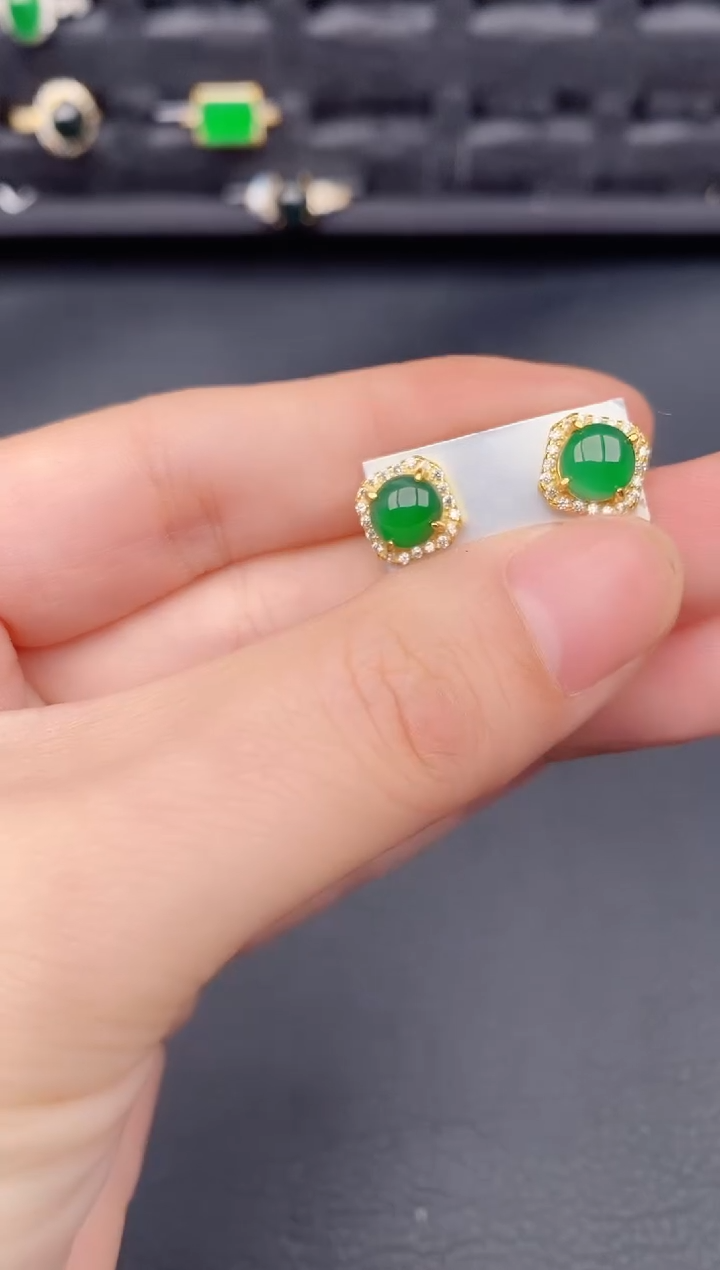 银S925镶嵌翡翠耳饰天然a货翡翠285