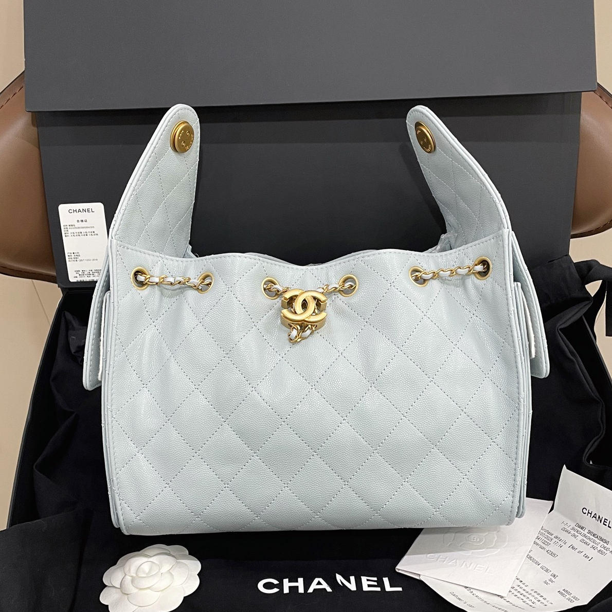 99新 Chanel/香奈儿 菱格纹小号25bag BB蓝 单肩包/7UH39515
