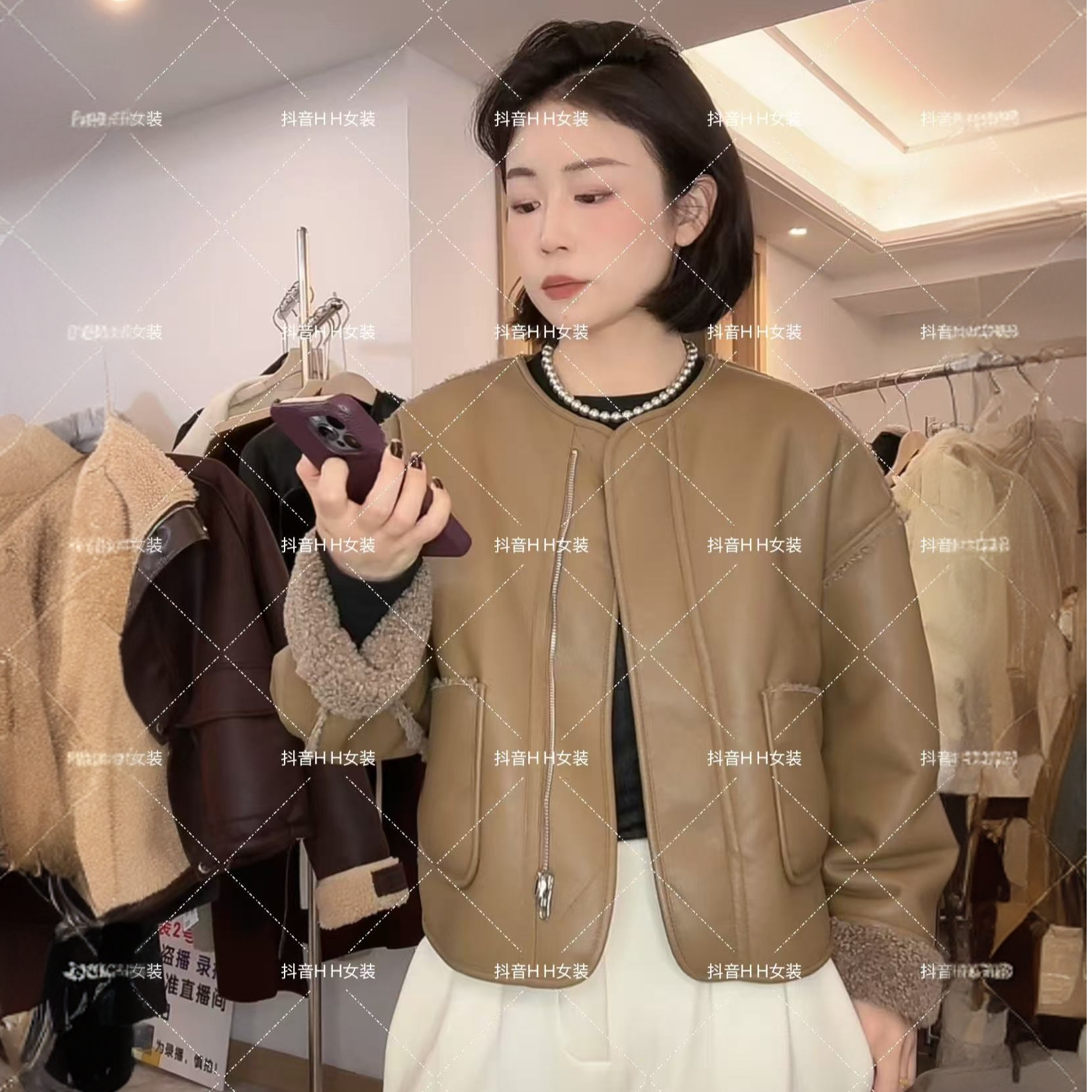 【HH专属】双面穿pu休闲短外套小个子显高显瘦短款皮衣设计师款