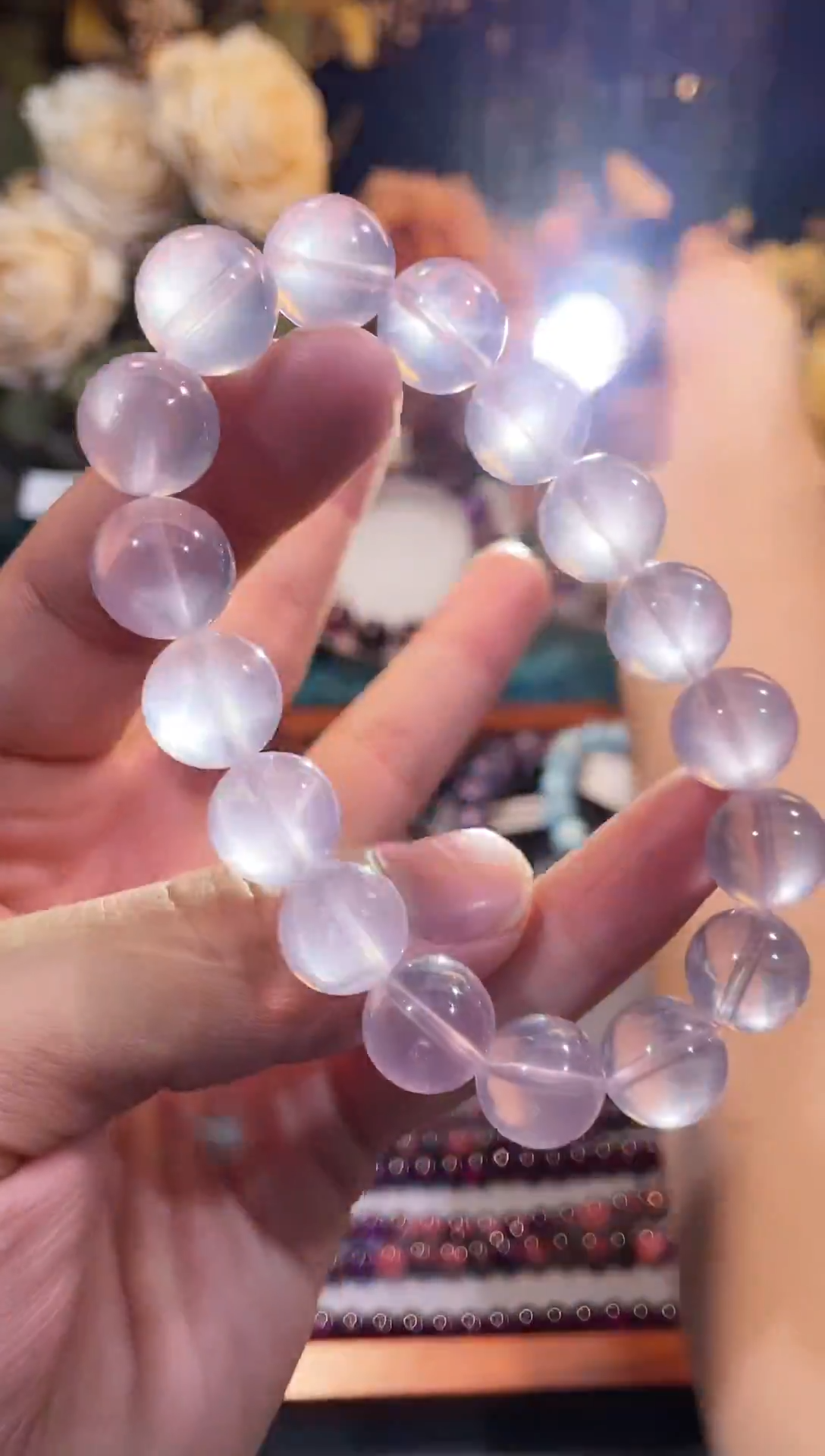 未镶嵌手链芙蓉石莫桑比克粉水晶12m+
