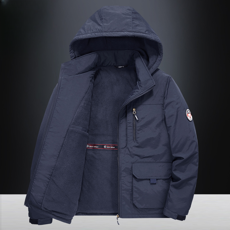 加绒男士加厚秋冬季防风工装宽松棉服男款冬季大码户外休闲冲锋衣