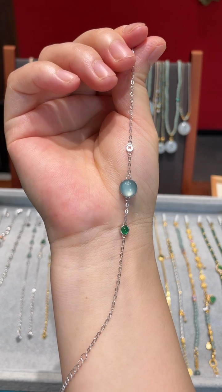 银S925镶嵌翡翠耳饰翡翠手链