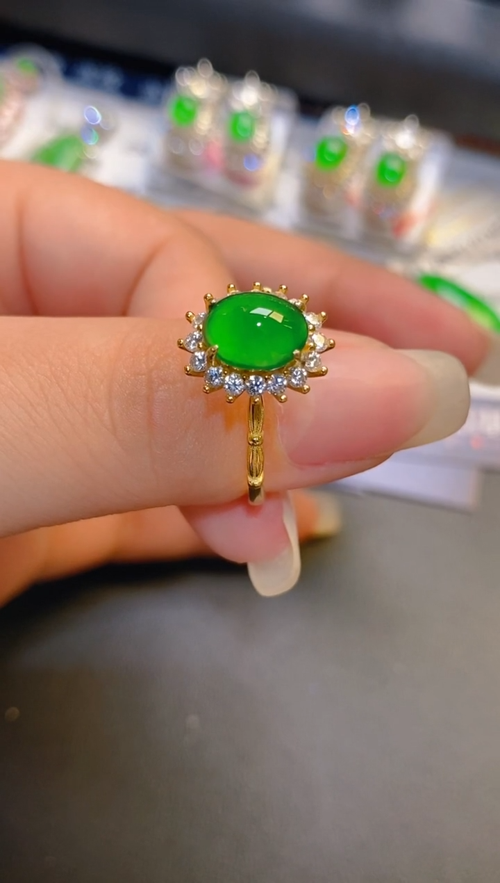 翡翠银S925镶嵌耳饰天然