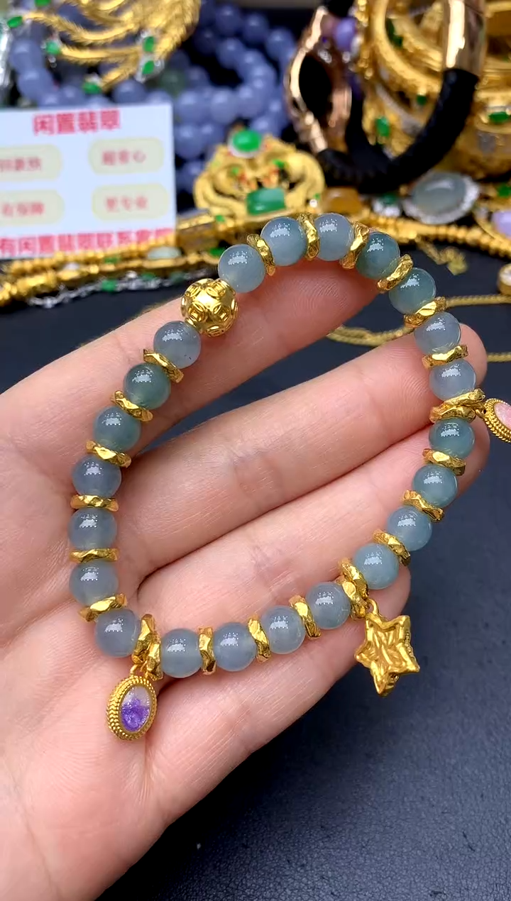 足金镶嵌手链翡翠127-中国好珍宝