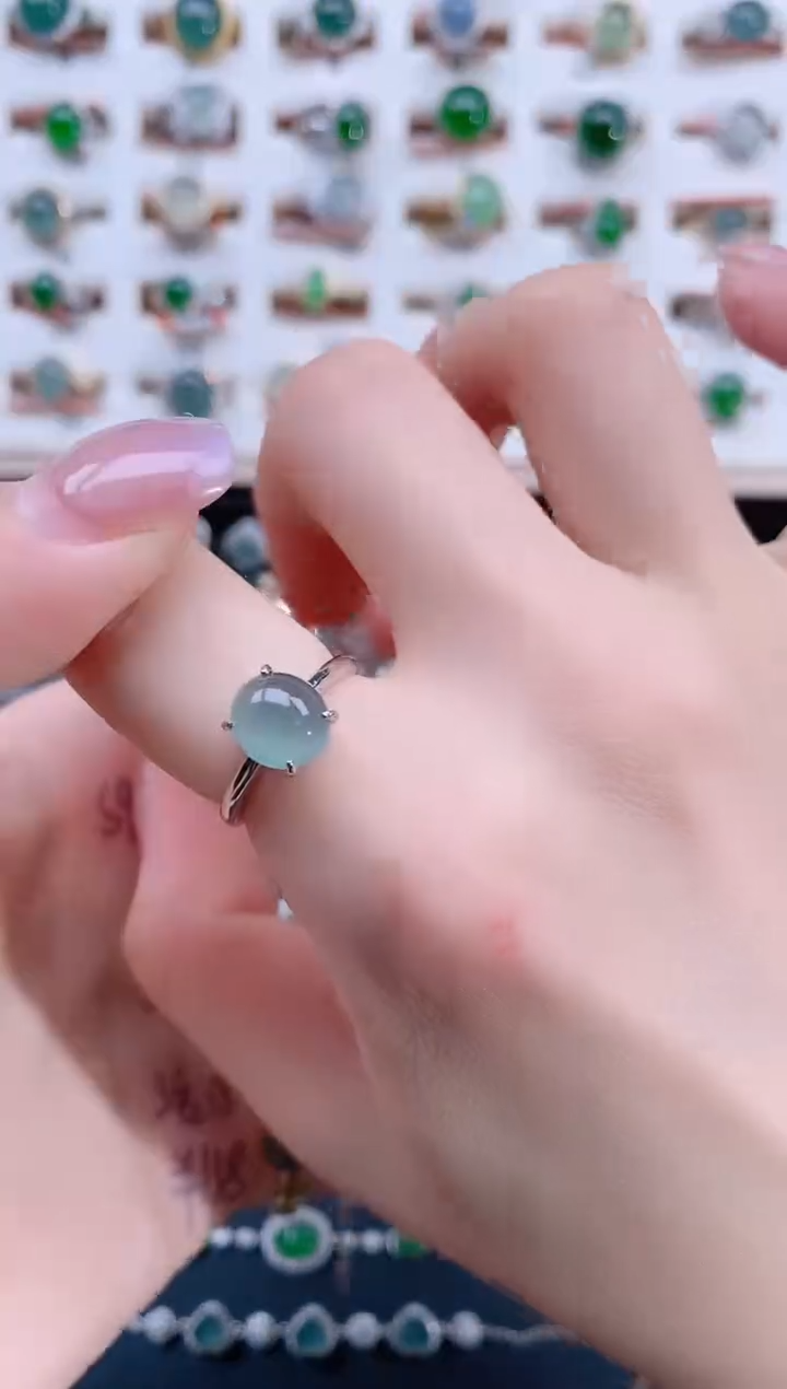 翡翠戒指银S925镶嵌天然翡翠