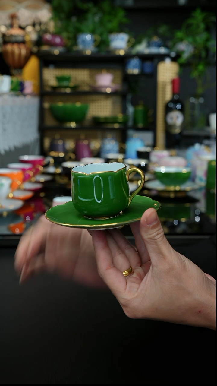 手工浓翡翠绿咖啡杯，，，，，，