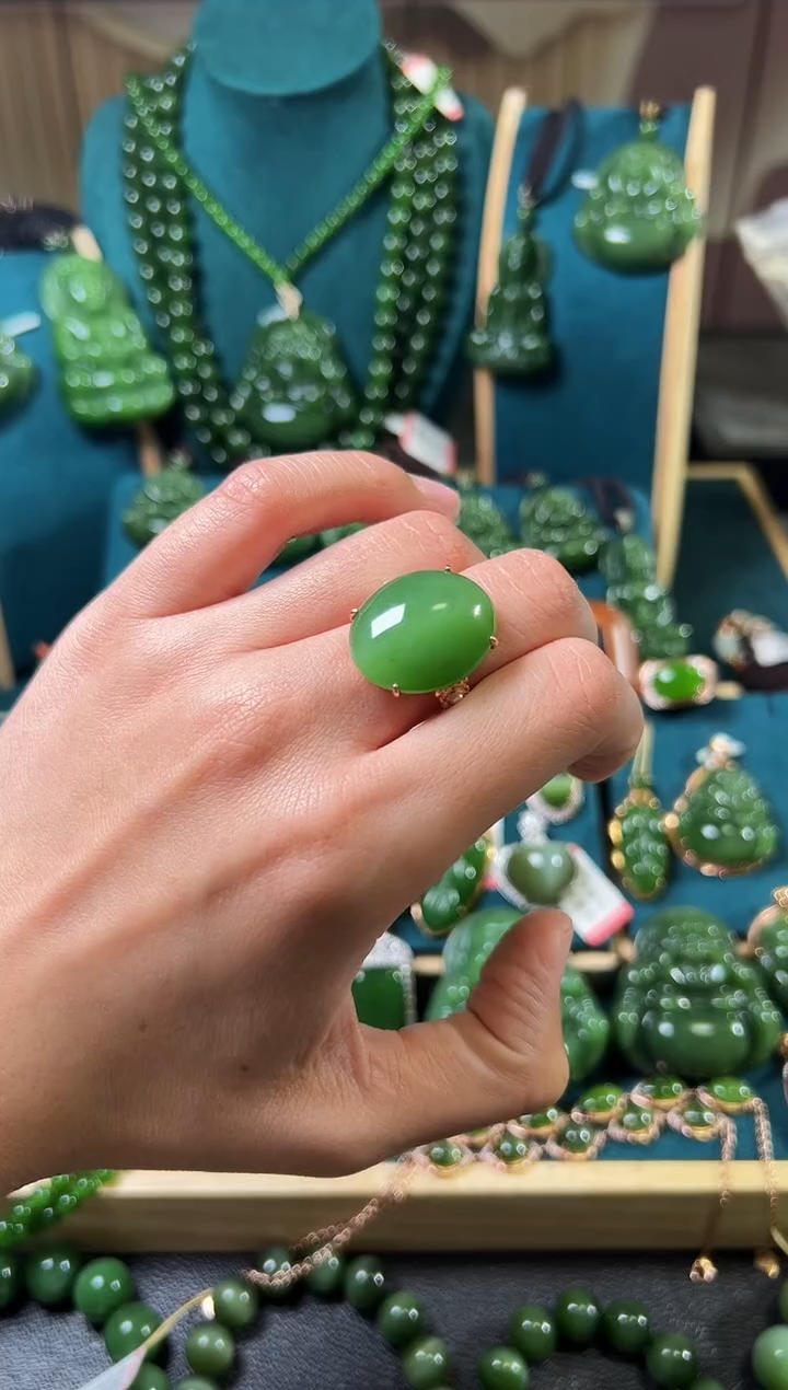 【闪购商品】和田玉（碧玉）戒指银S925镶嵌碧玉