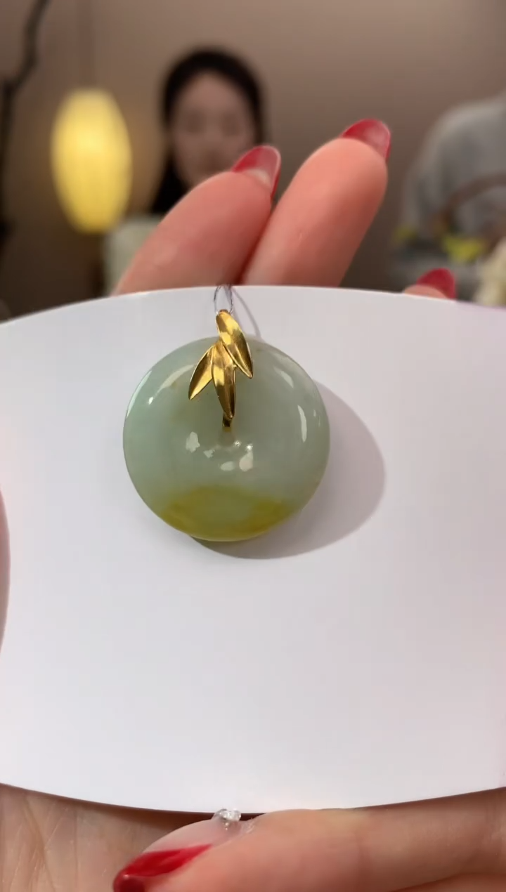 【闪购商品】翡翠颈饰18K金镶嵌天然缅甸a货翡翠