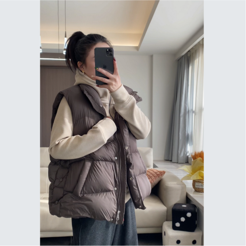 原创极简可溯源90白鸭绒羽绒服马甲女宽松外穿坎肩马夹外套6806