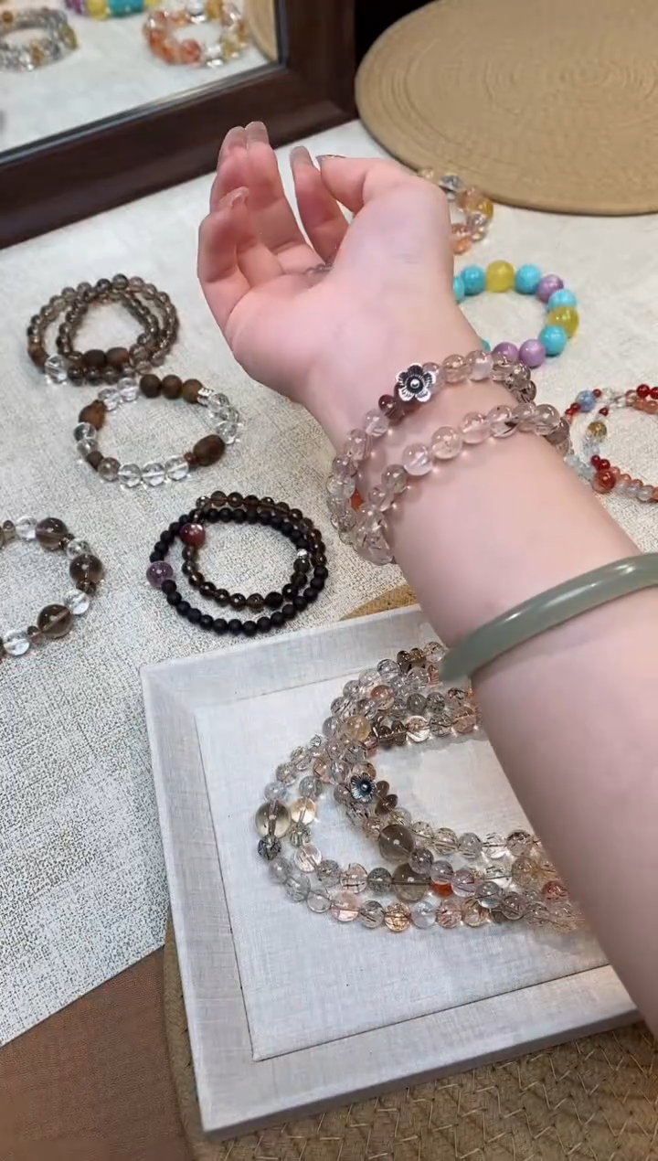 合金手链水晶《枯木逢春》茶晶黑金超七设计款7-8mm多样性发一