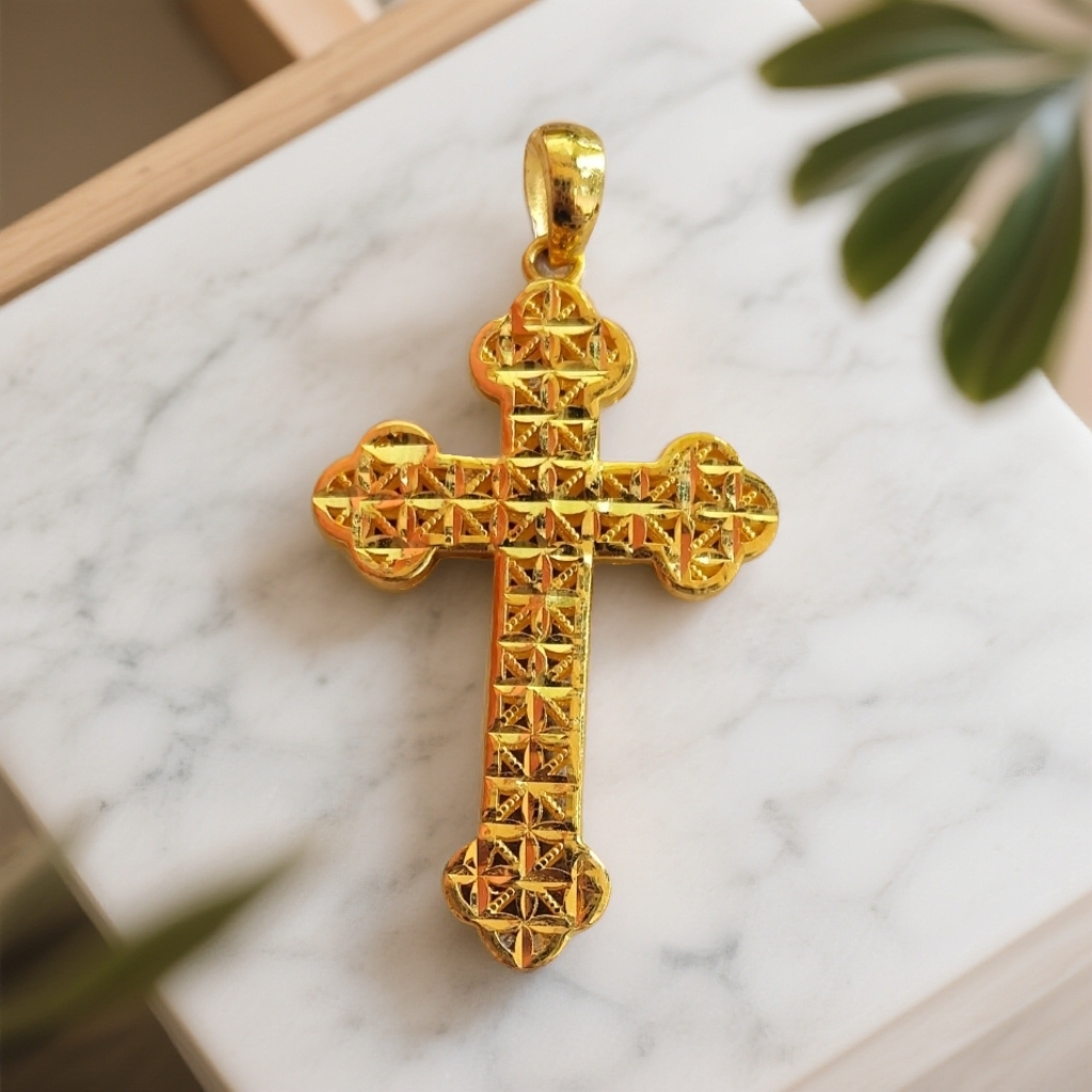 胖大福足金黄金吊坠十字架空心十字架精致美观圣诞礼物轻奢礼物