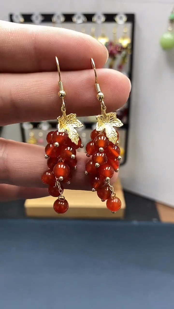 【闪购商品】南红玛瑙耳饰银S925镀金镶嵌尺寸6mm葡萄02
