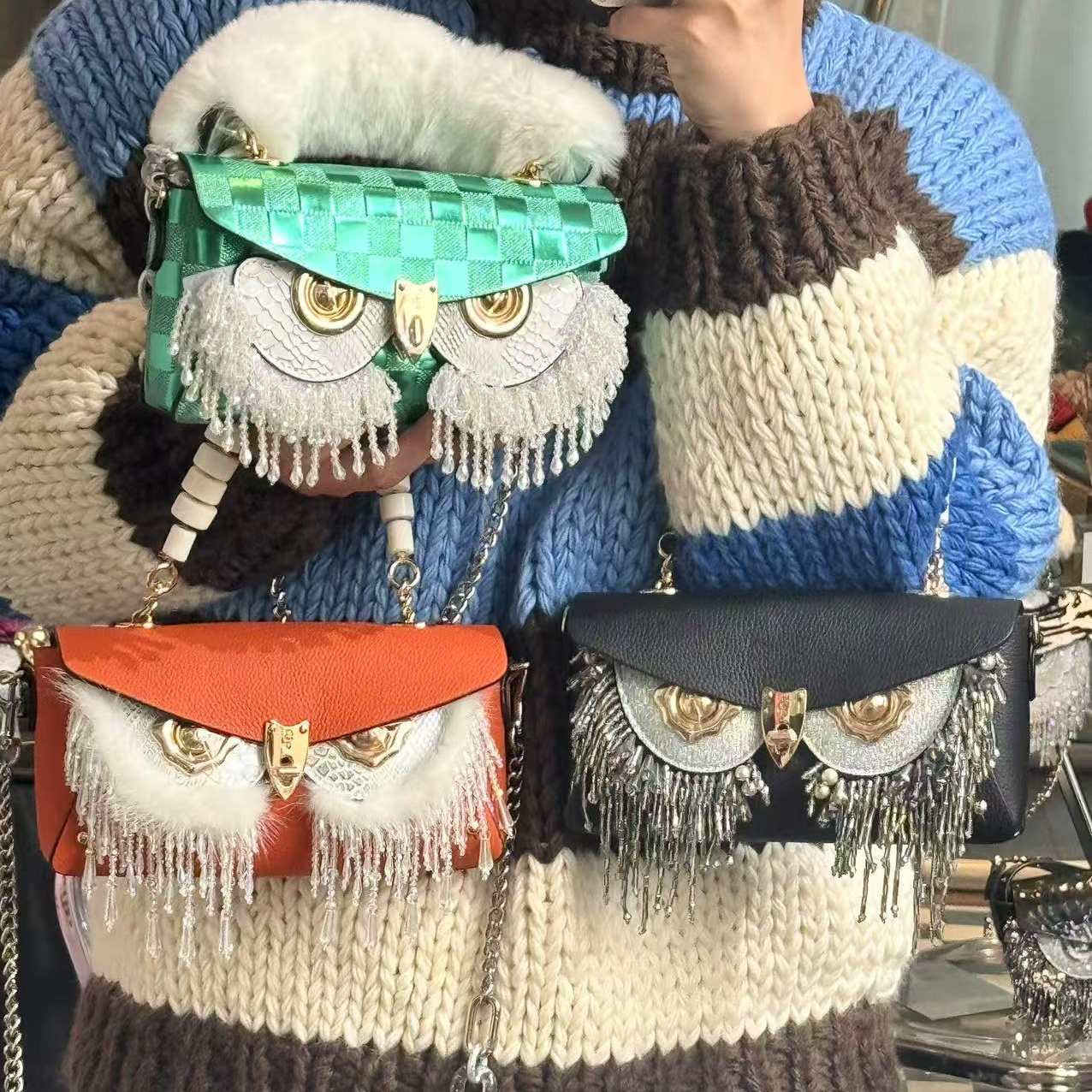 SINGSING1979正品设计师品牌回馈百搭重工猫头鹰包包女士时尚轻奢