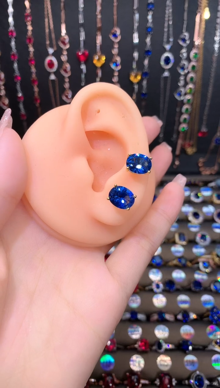 【闪购商品】蓝宝石耳饰银S925镶嵌矢车菊金8.10