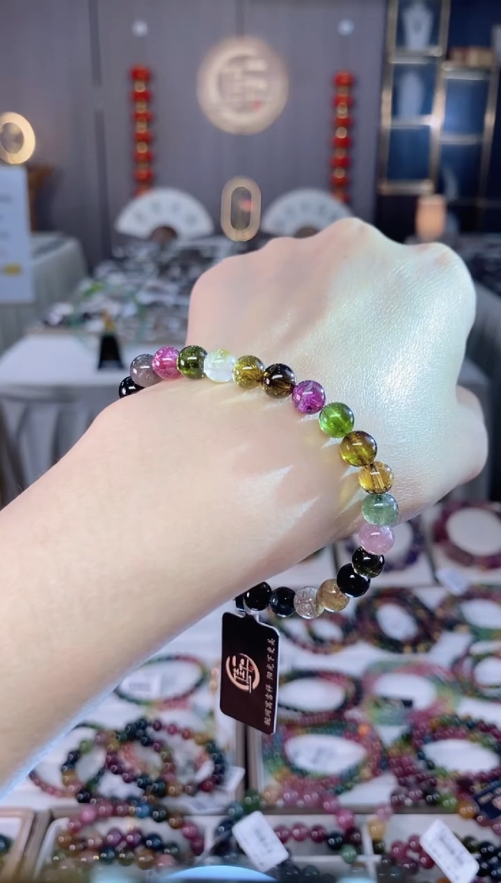 老矿碧玺色标多宝透体单圈手串6mm+未镶嵌碧玺dan多样性发货一条