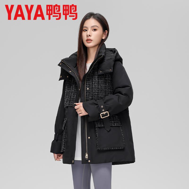 时尚高级感轻户外百搭收腰女士连帽撞色羽绒服