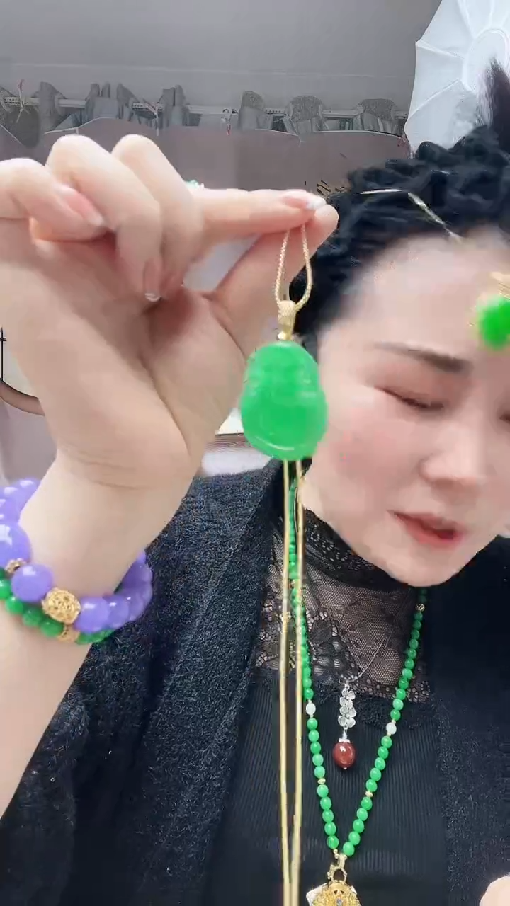 【闪购商品】翡翠颈饰14K金镶嵌财神爷吊坠