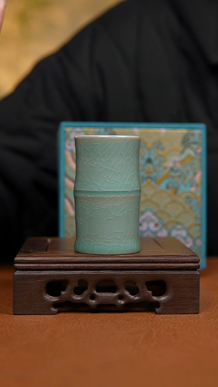 杯仿古翡翠绿釉竹韵杯一级礼盒