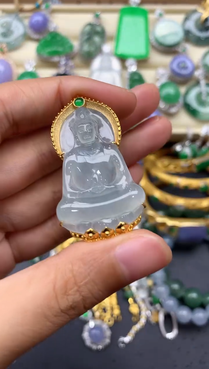 翡翠18K金镶嵌颈饰343-中国好珍宝