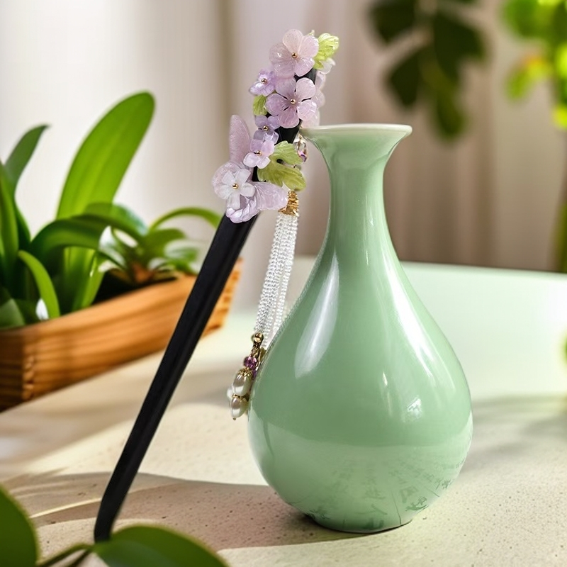 古风流行旗袍汉服新中式秋棠黑檀木发簪