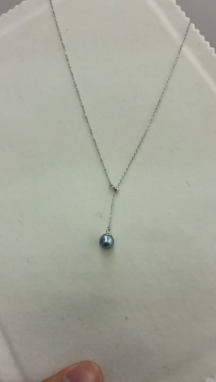 银S925镶嵌DA海水珍珠灰珠Y链7-8 BQ090