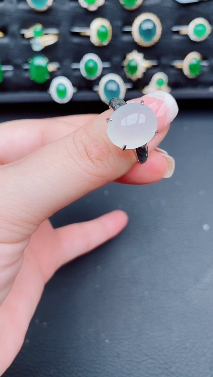 翡翠戒指银S925镶嵌天然a货翡翠374