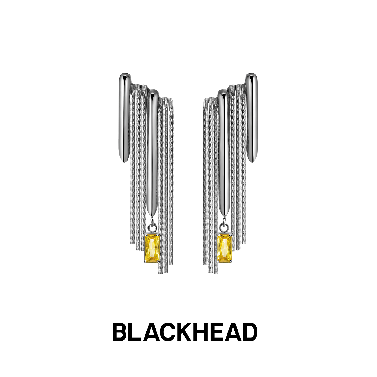 BLACK HEAD/黑头 钛钢合成锆石耳饰 骨碟纹流苏耳环