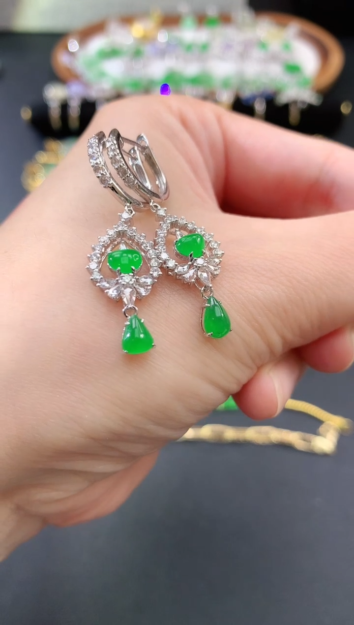 翡翠18K金镶嵌耳饰|9800