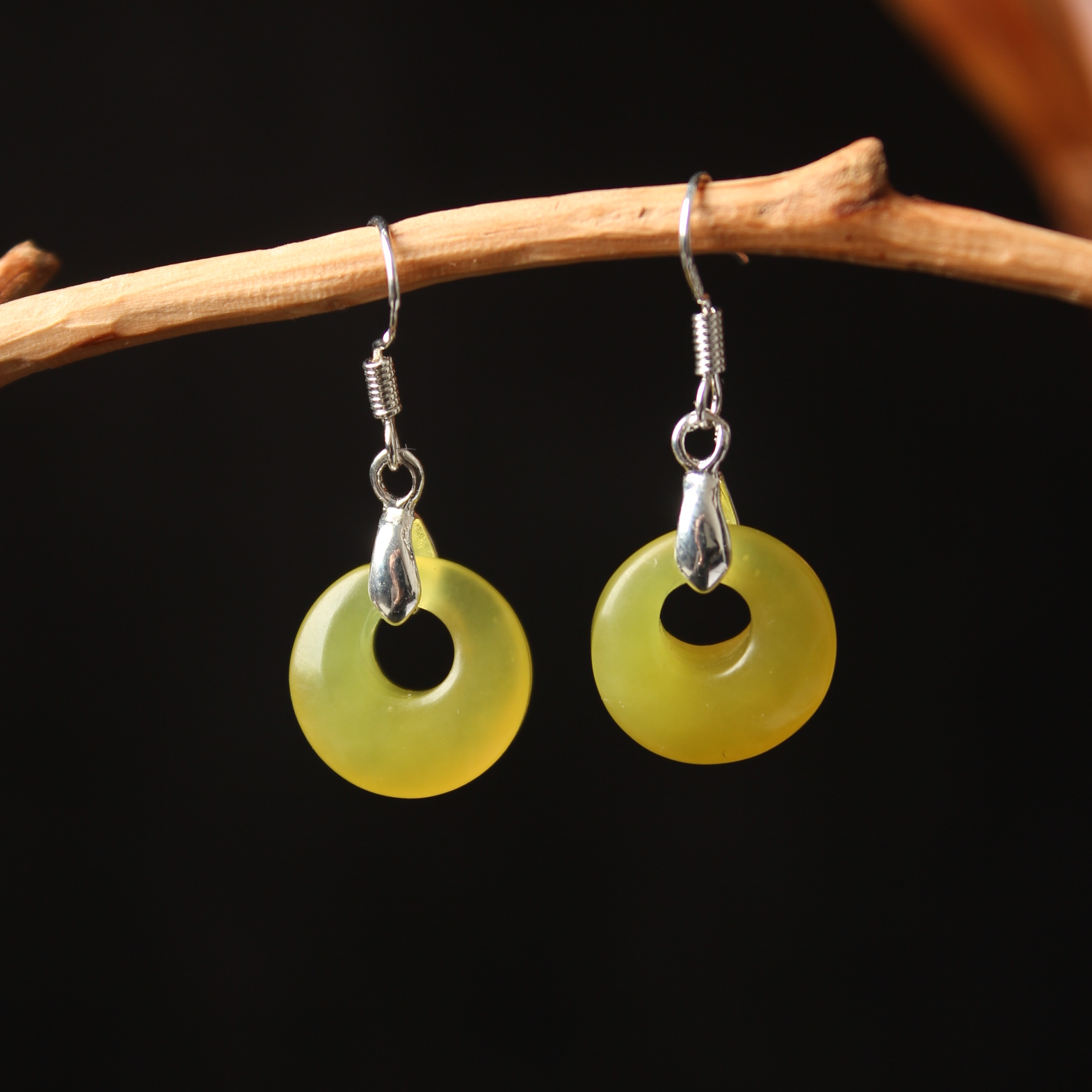 【黄金玉公主扣】天然岫玉 冰料冰透耳饰 S925银耳坠 耳线 中式耳饰