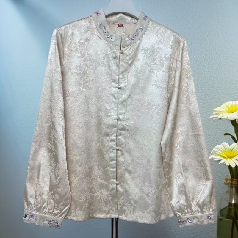 1096【绣花衬衫】2025新中式新款洋气百搭女式绣花衬衫