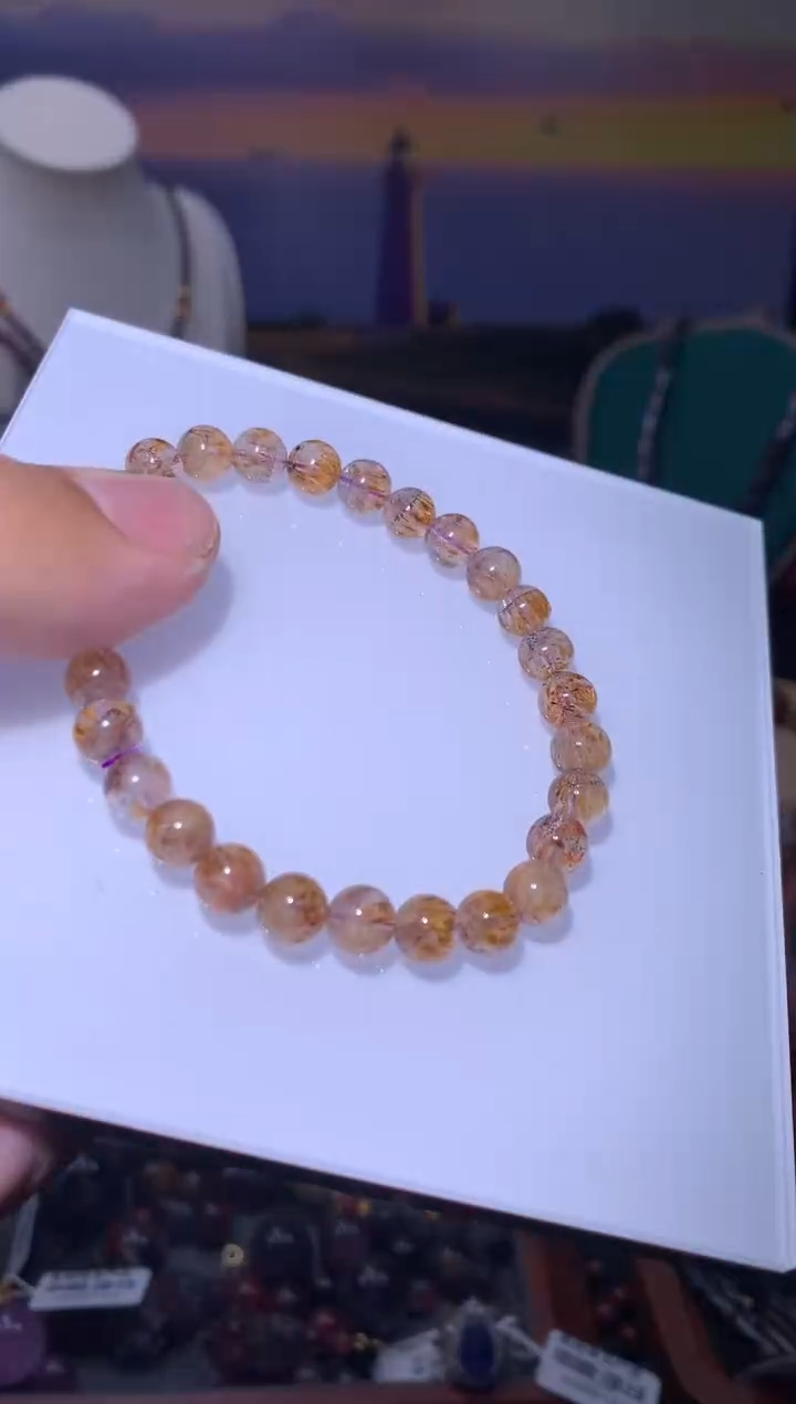 未镶嵌珠宝半成品水晶黄超七圆珠手串