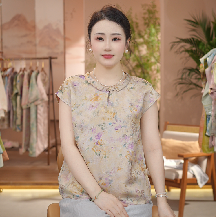 《 闲时听雨-短袖》新中式提花国风时尚休闲透气短袖上衣