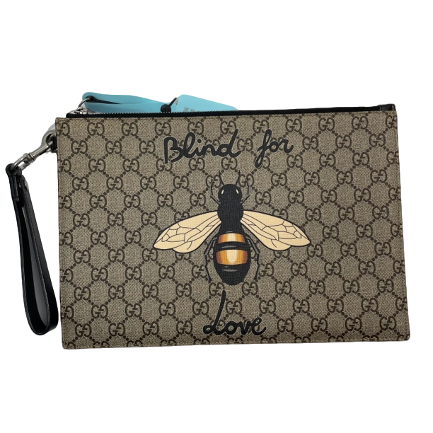 95新 GUCCI/古驰 96新棕老花小蜜蜂信封手拿包经典