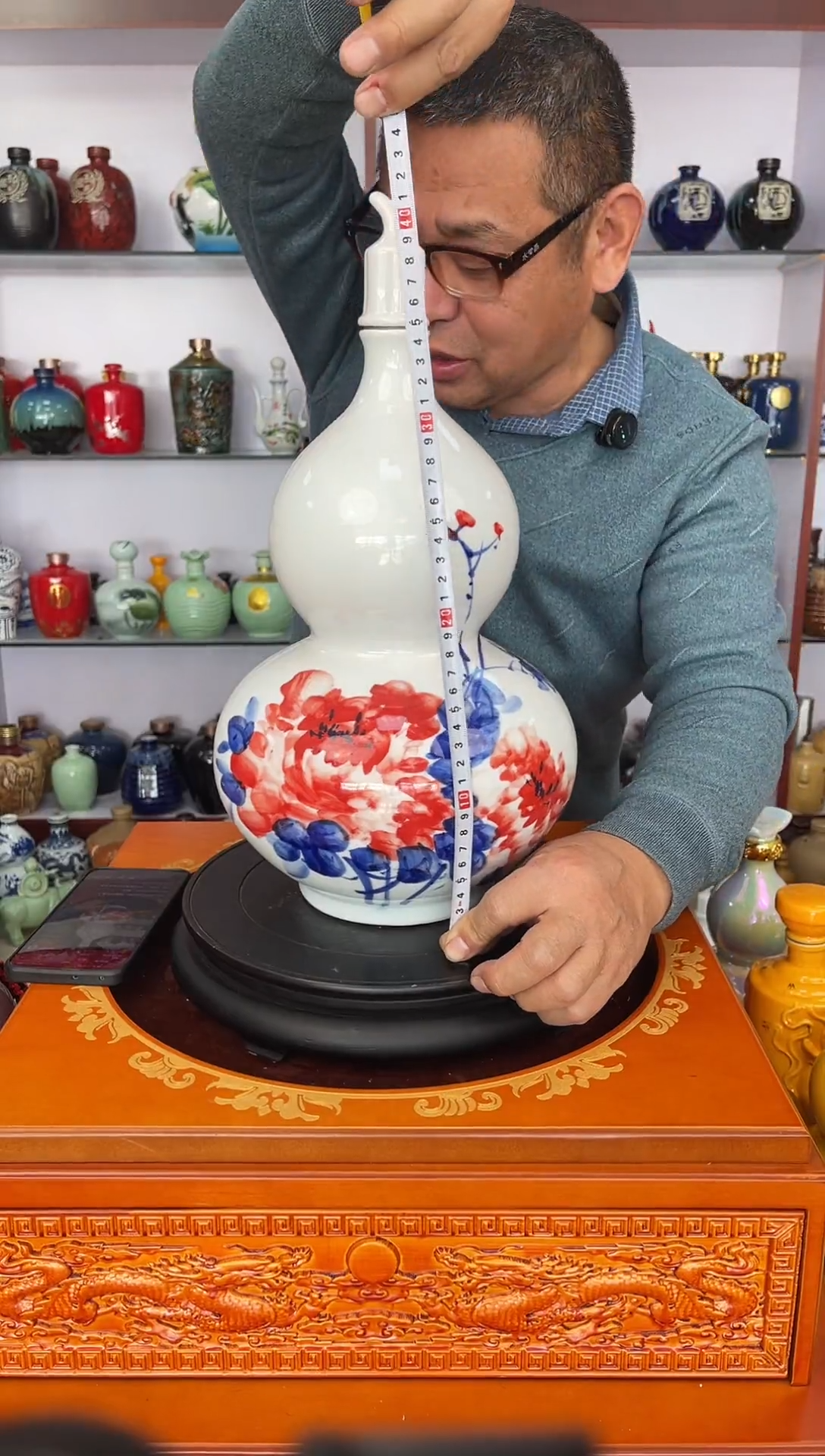 瓶瓷    10斤装牡丹花葫芦       陶瓷空酒坛