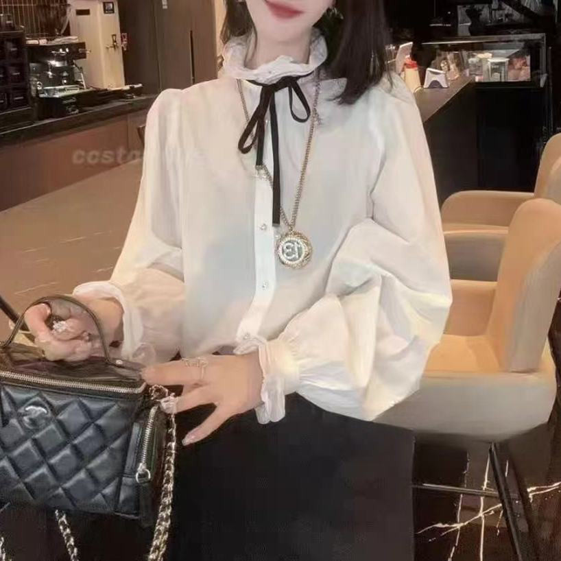 【no退no换 谨慎下单】蝴蝶结系带提花衬衫 A36029