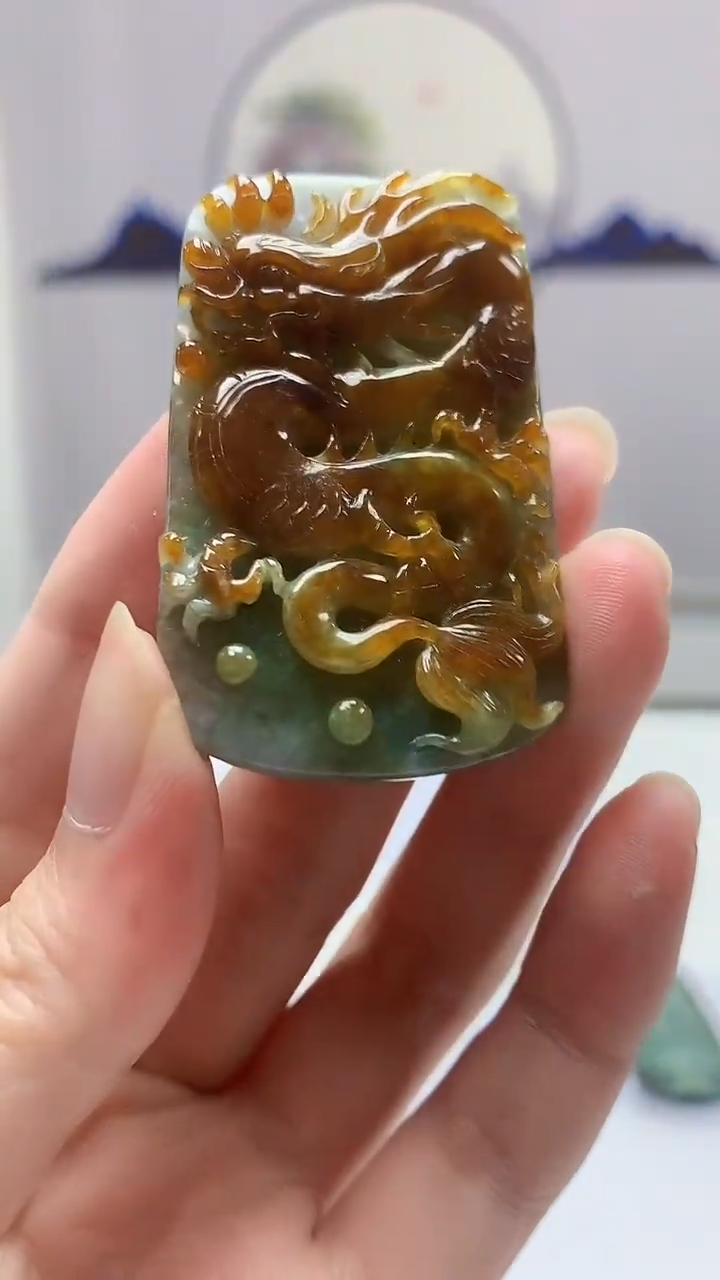 【闪购商品】定制翡翠未镶嵌4902zm-毛货挂件12仿古龙