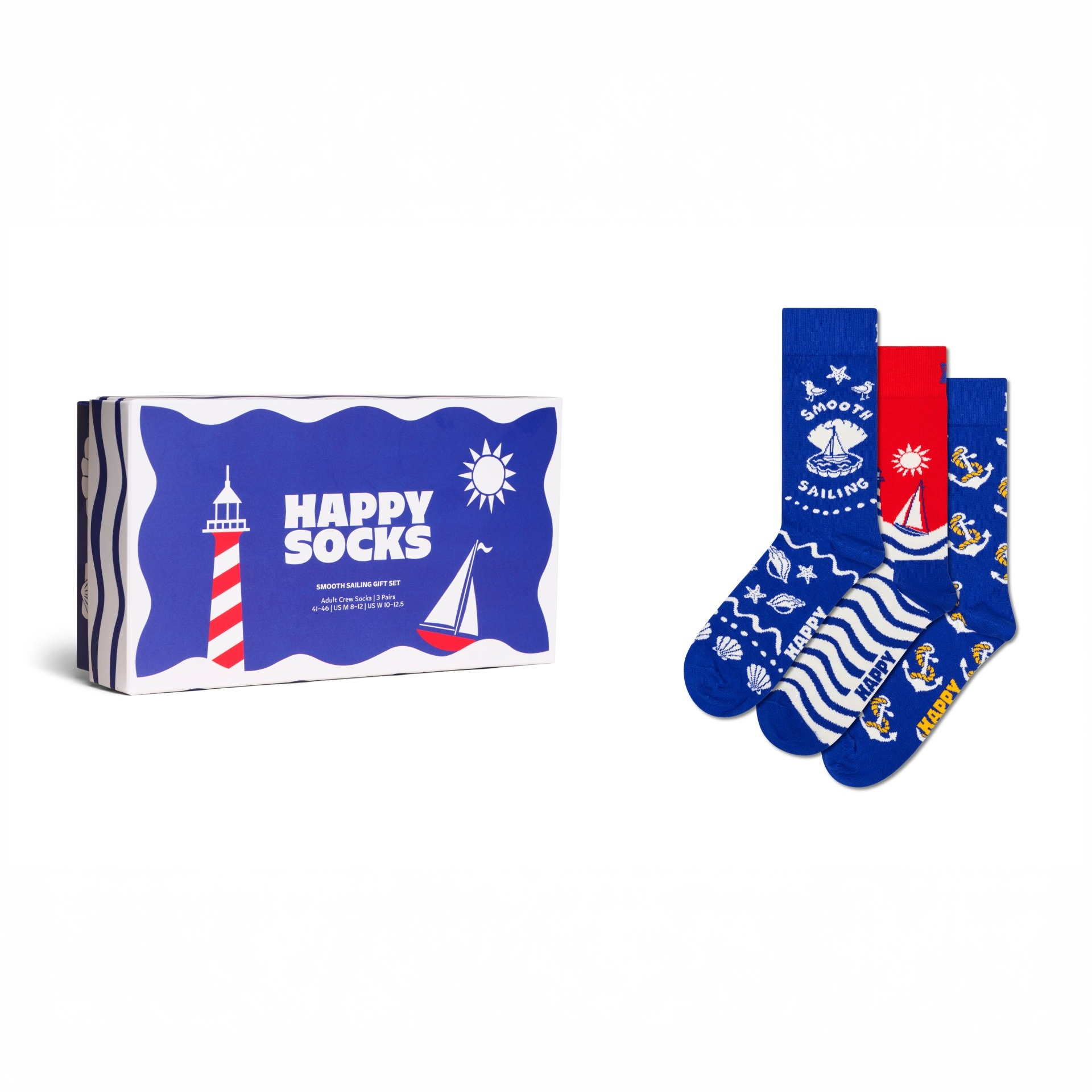 HappySocks【蓝色航海礼盒】礼盒装袜子ins潮中筒袜3双装