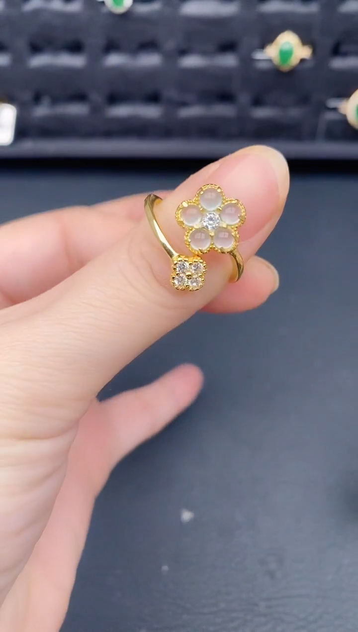 银S925镶嵌戒指翡翠天然a货翡翠360