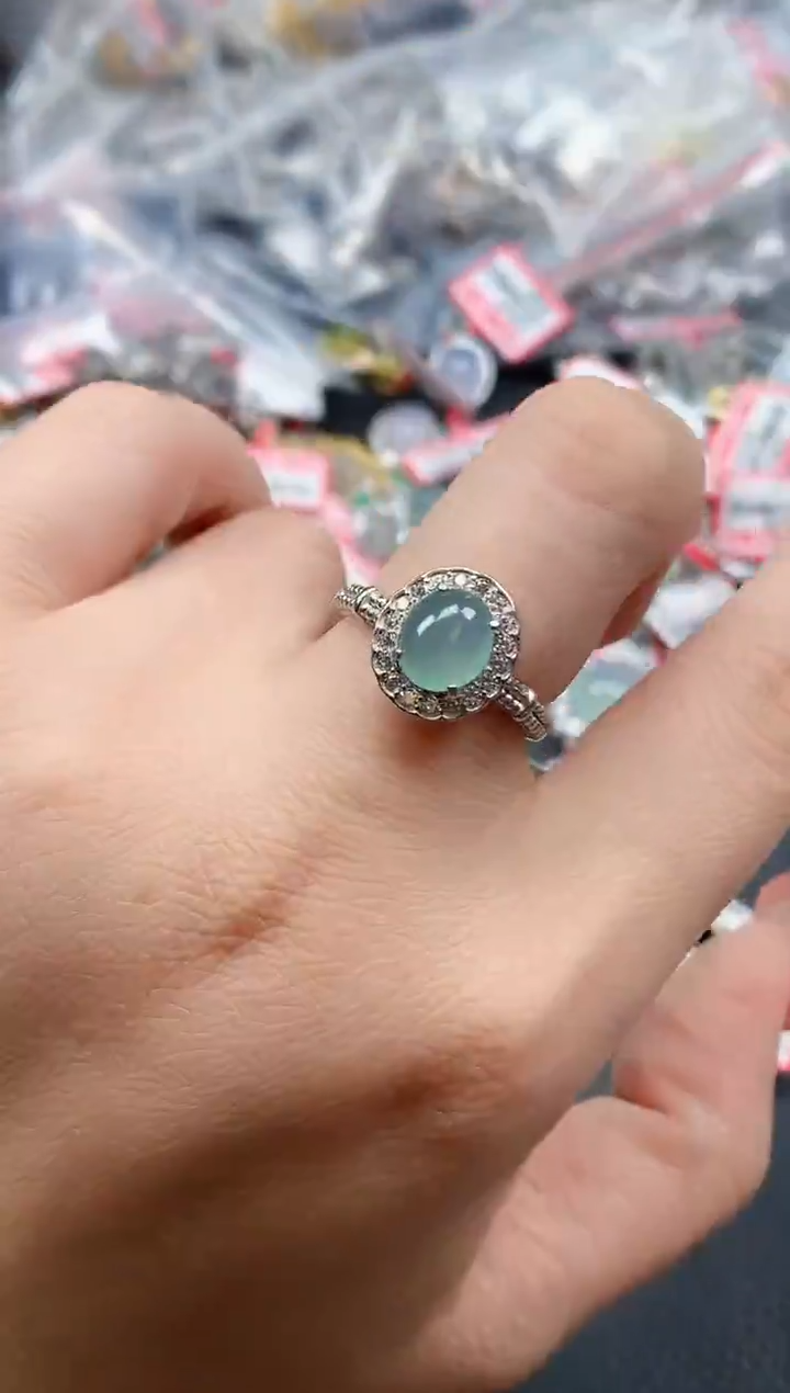 银S925镶嵌戒指翡翠天然A货缅甸翡翠