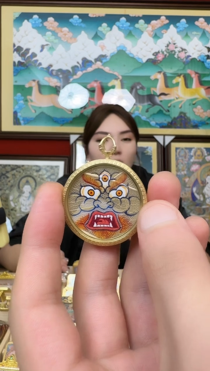 吊坠白财神-热贡纯手绘唐卡吊坠