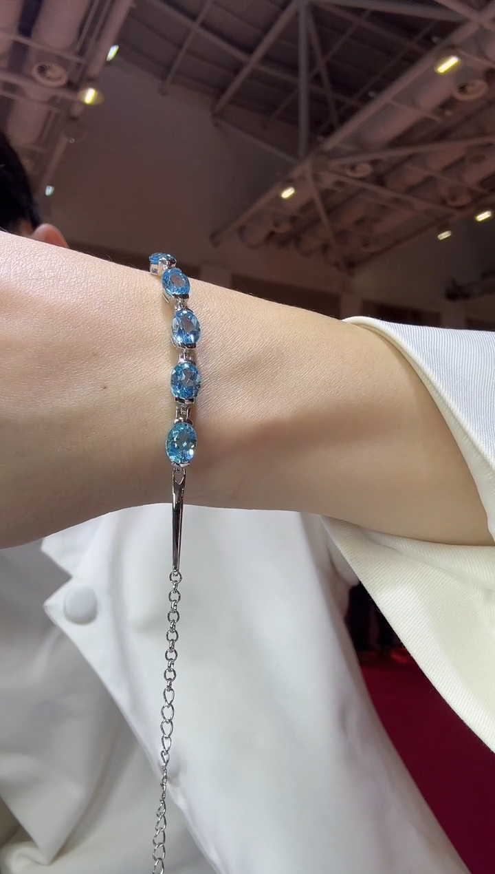 银S925镶嵌托帕石手链8mm