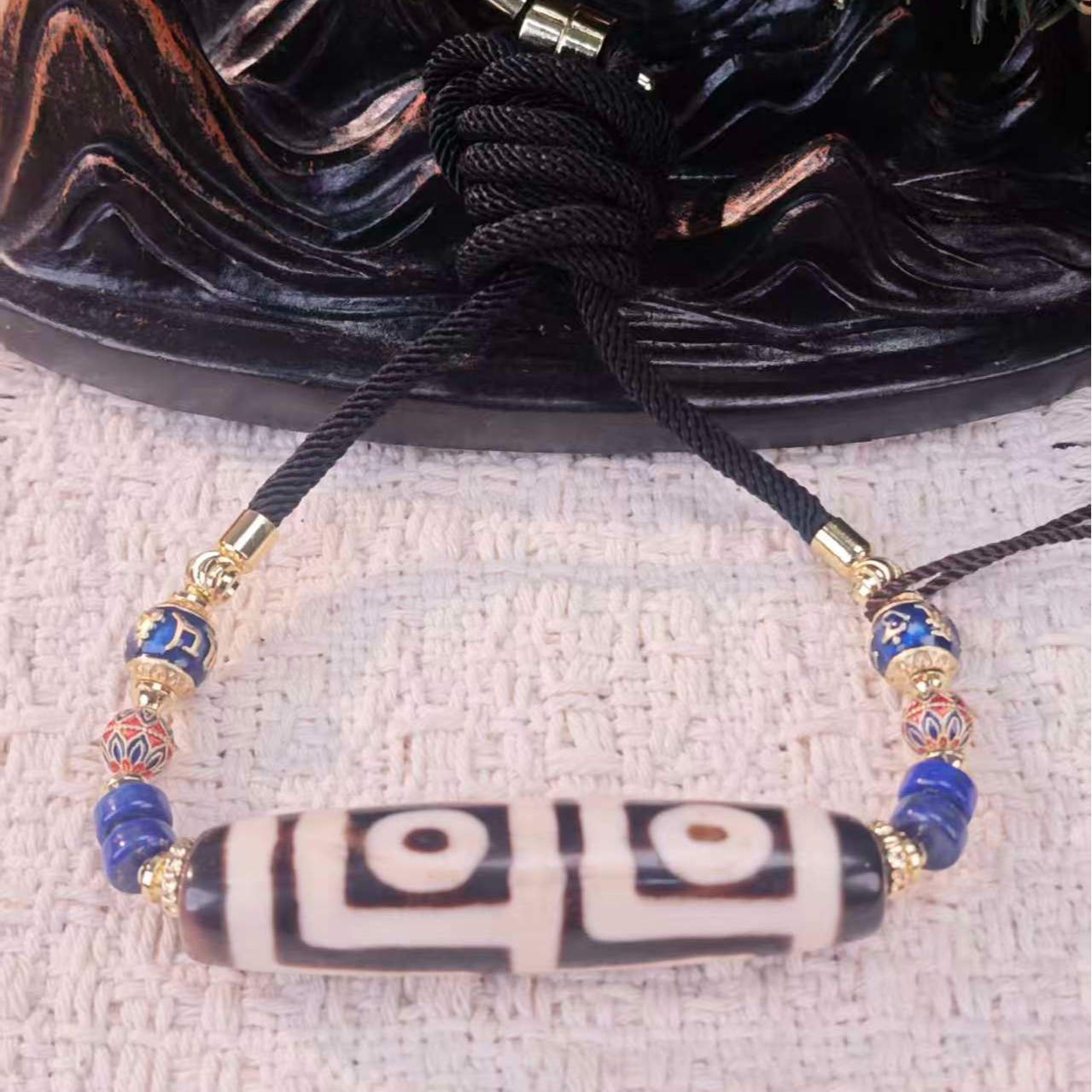 老玛瑙   精品天珠 返砂四眼脖挂 景泰蓝配珠 DZT12070 