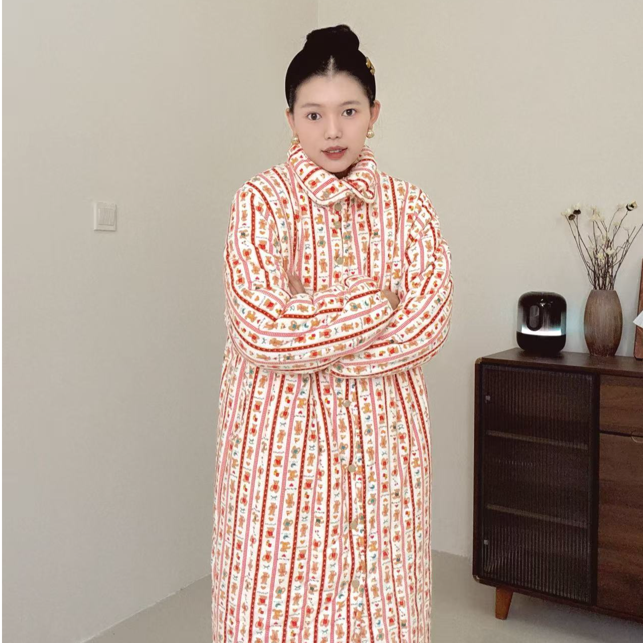 【小熊派对】300克新疆棉立领A版长款宽松家居服棉衣棉服棉袄保暖