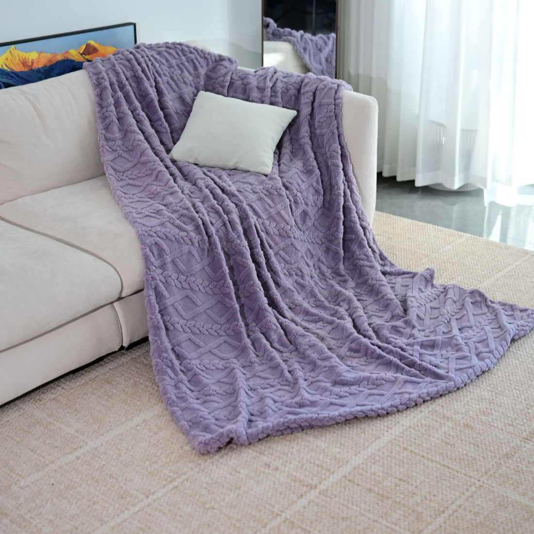 【秋冬新款】香芋紫色.塔芙蓉提花加厚被套速热款被套.加绒.亲肤